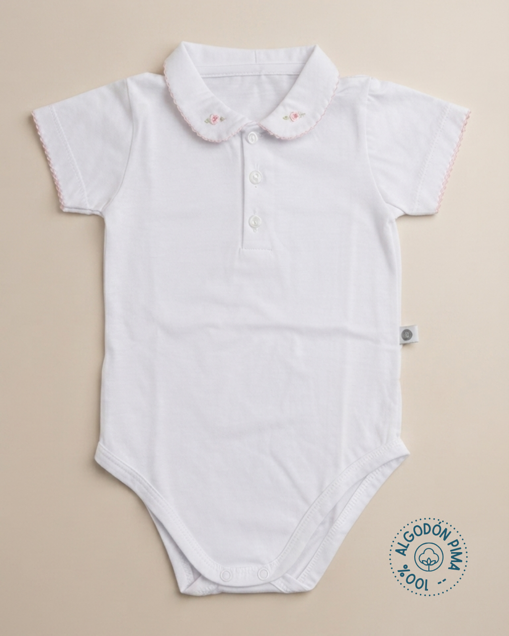 Body 100% algodón pima cuello flor bordada