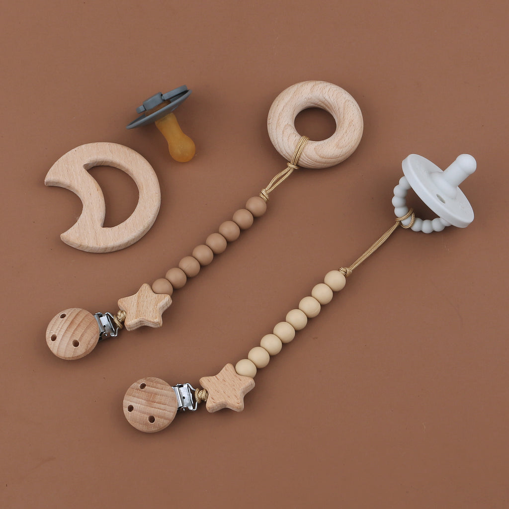 Porta chupete silicona y madera - Estrella