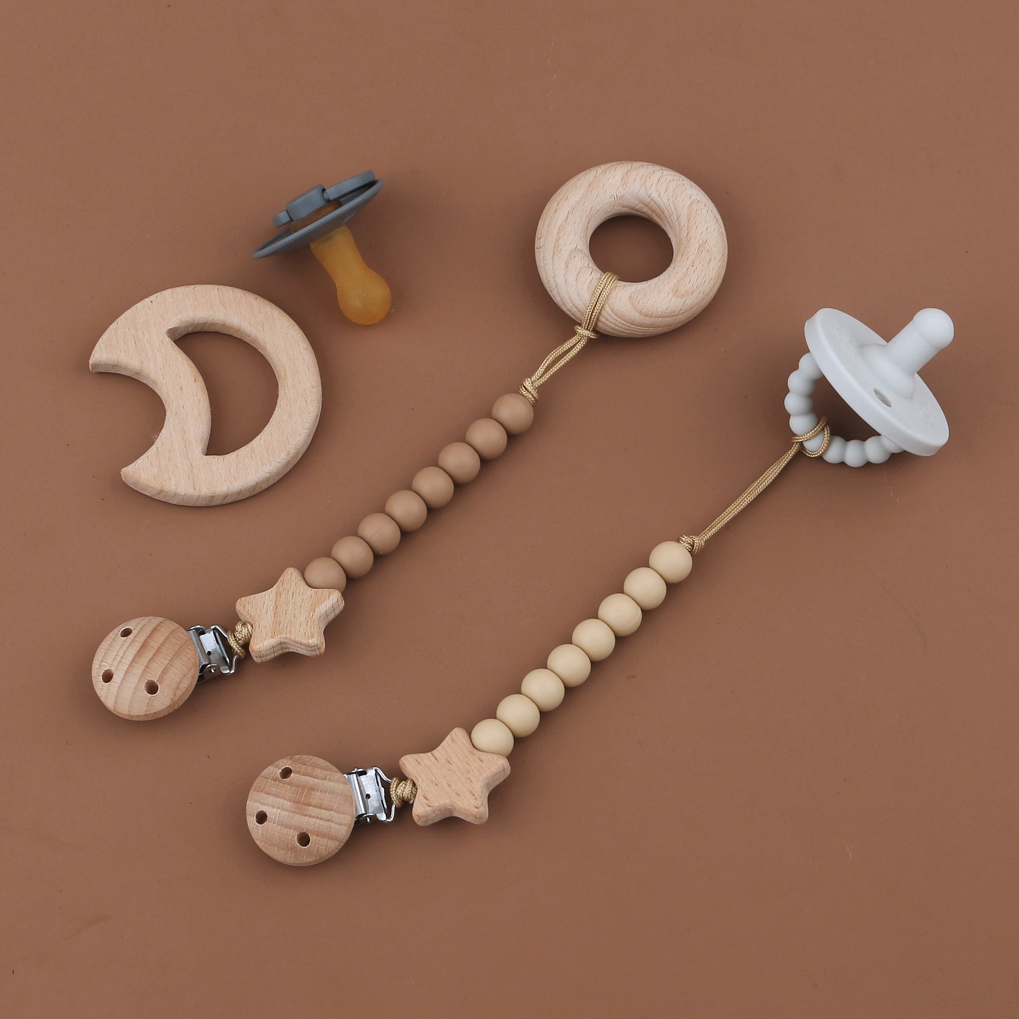 Porta chupete silicona y madera - Estrella