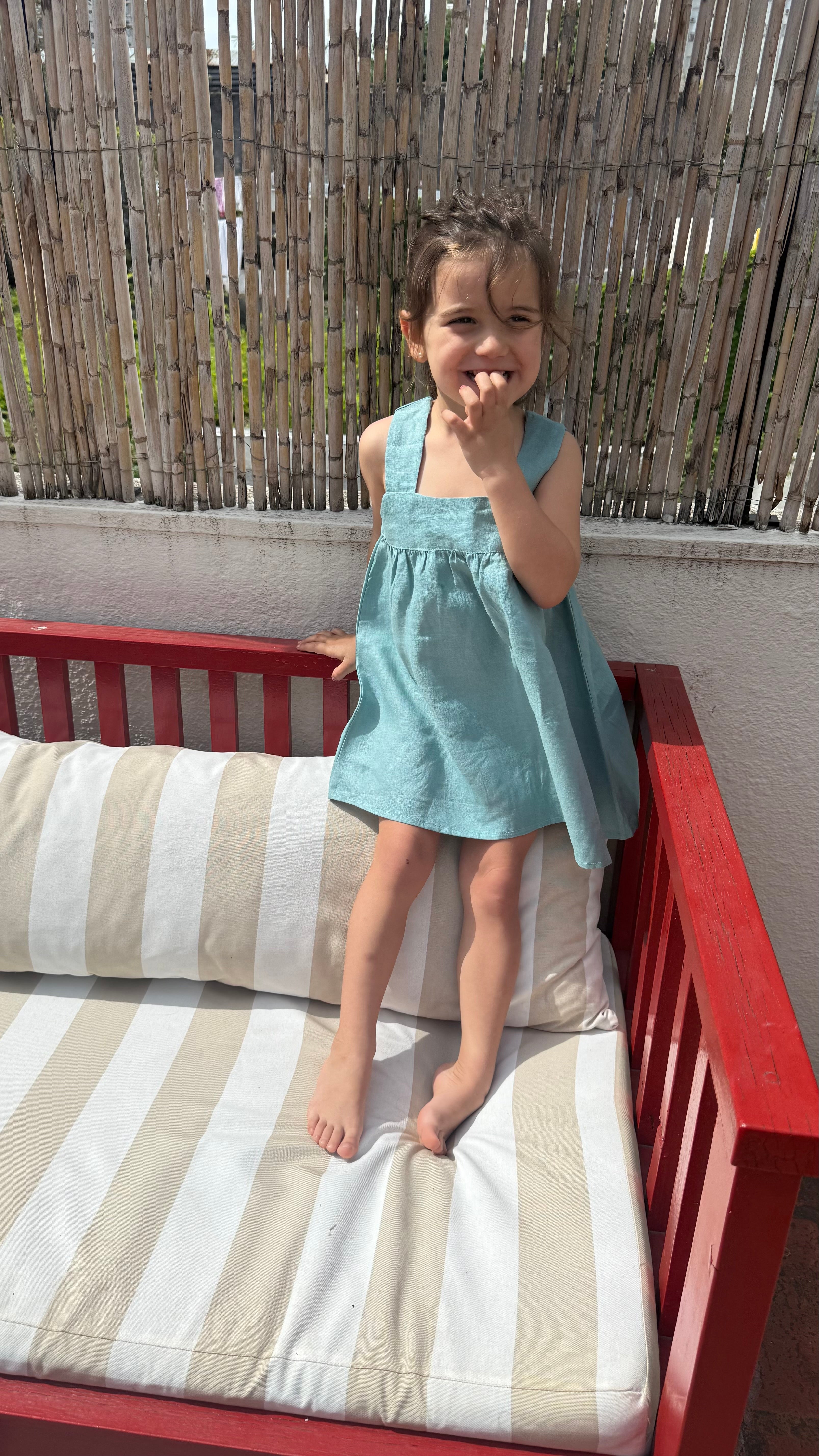 Vestido lino niña- turquesa